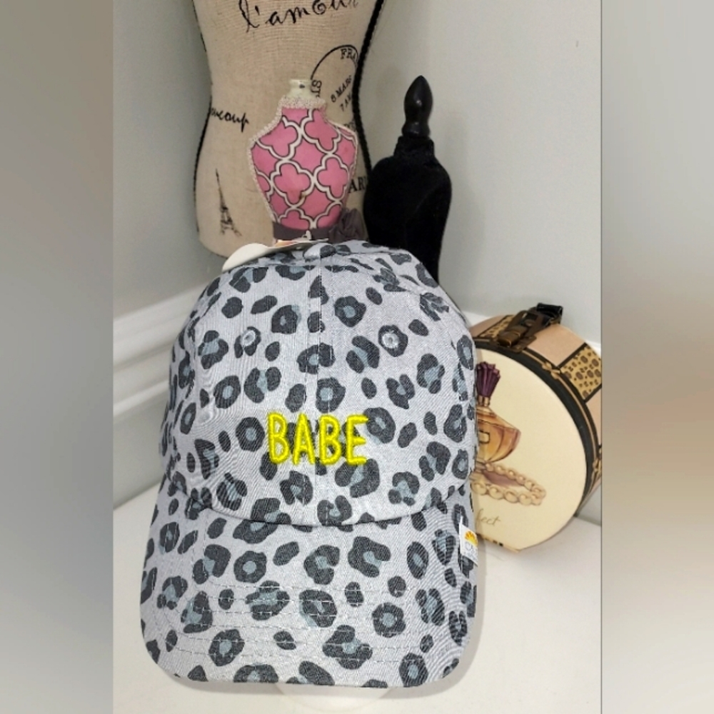 C&C California Multi Grey Leopard Baseball Cap with Yellow Babe NWT